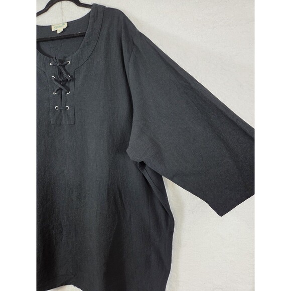 KS Island Cotton Shirt Mens 4XL Black Lace Up 3/4 Sleeve Tunic Big & Tall Pirate - Picture 4 of 8